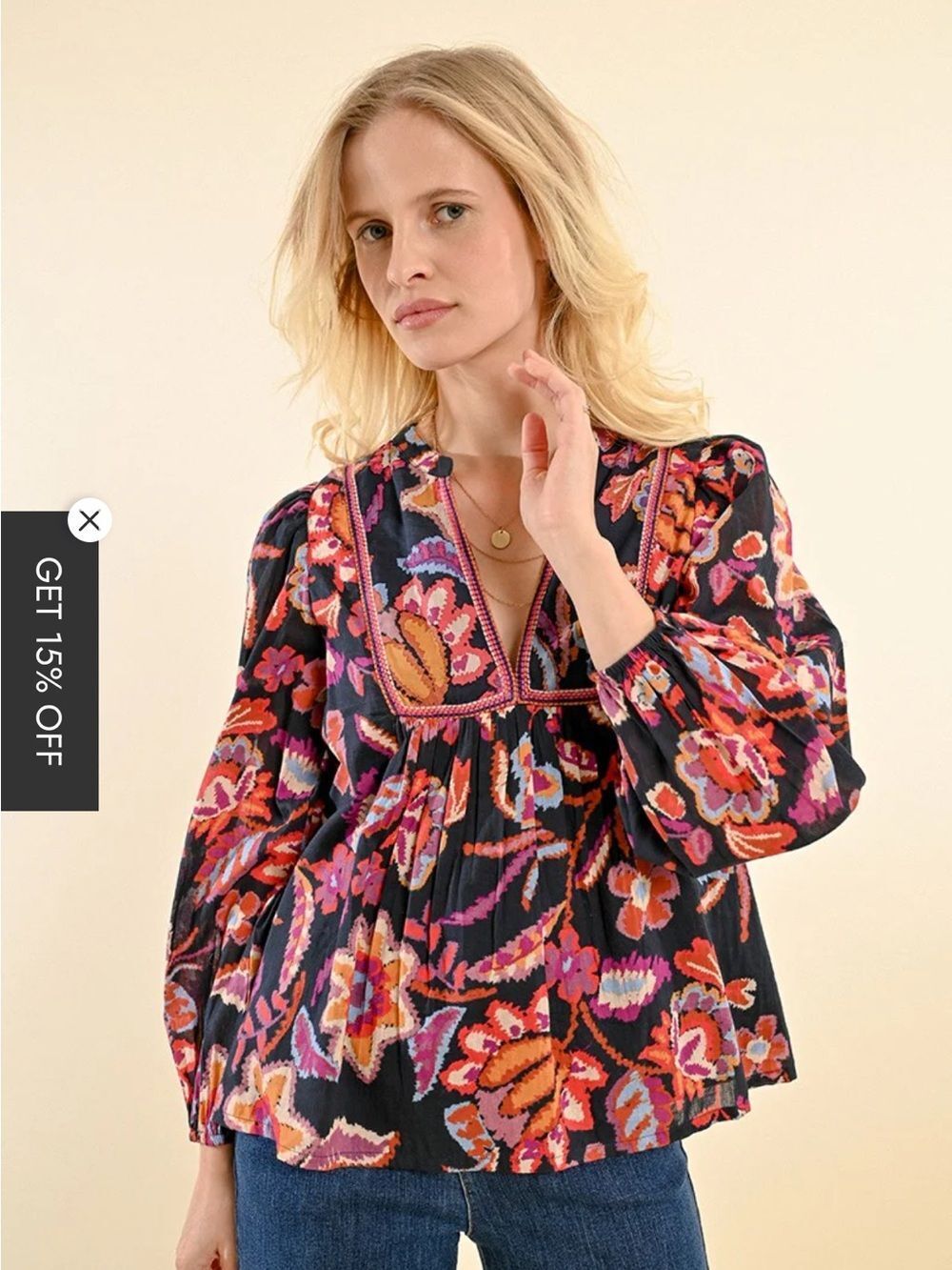 Molly Bracken Black Floral Embroidered Peasant Tunic